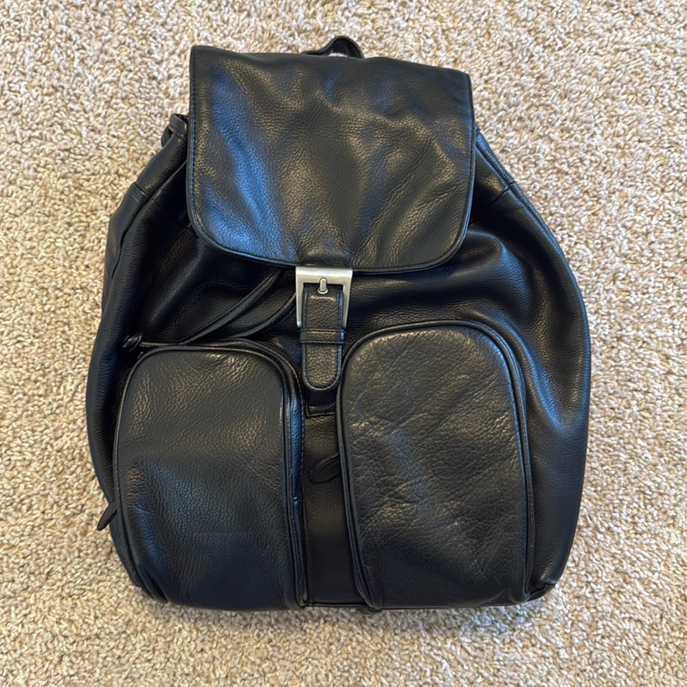 Genuine Black Leather Backpack